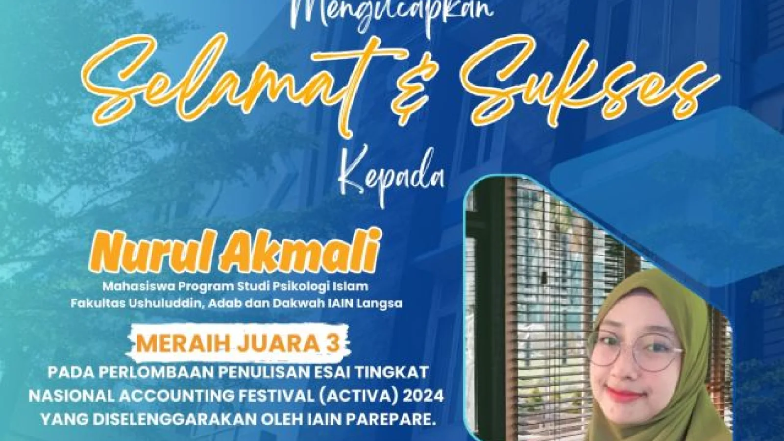Nurul Akmali Raih Juara 3 Penulisan Esai Nasional