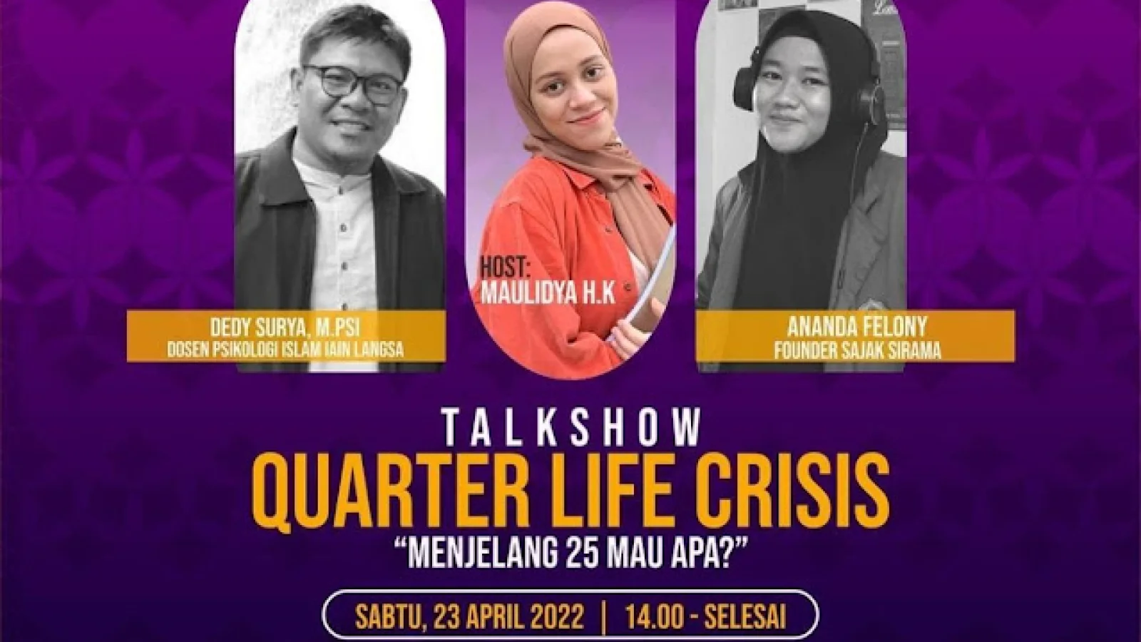 Dosen Psikologi Islam Menjadi Narasumber Talkshow Quarter Life Crisis