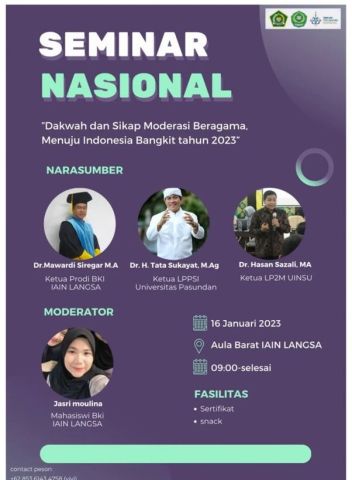 Seminar Dakwah dan Sikap Moderasi Beragama Menuju Indonesia Bangkit 2023 Sukses Digelar di IAIN Langsa